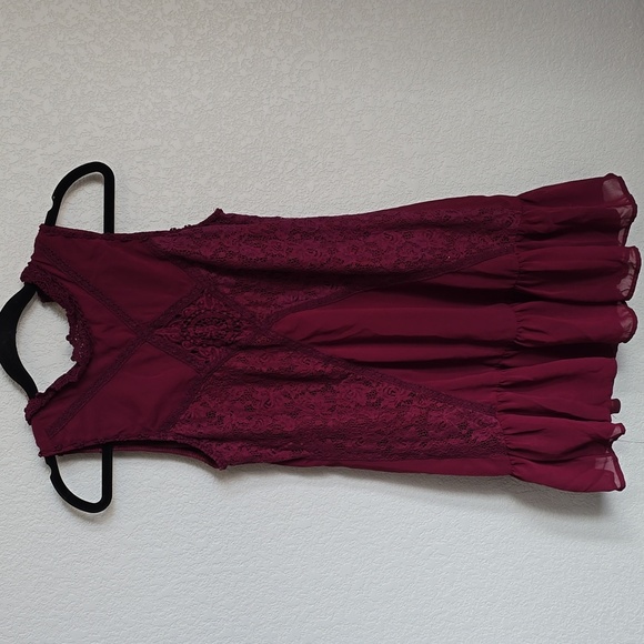 Entro Maroon Lace Ruffle Dress S - Picture 1 of 7